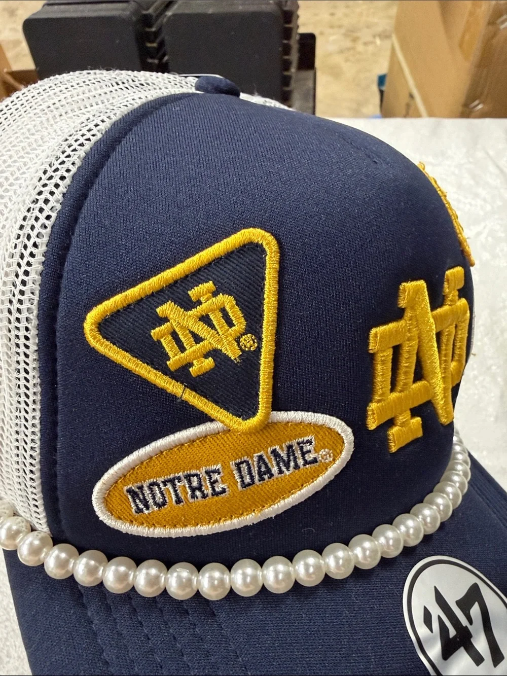 ’47 Navy Notre Dame Patch Trucker Hat with Pearls